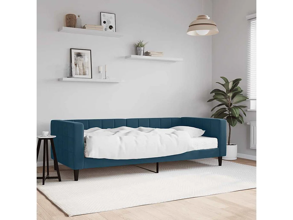 Divano Letto con Materasso Blu 90x200 cm in Velluto