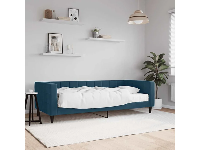 Lit de jour avec matelas bleu 90x200 cm velours