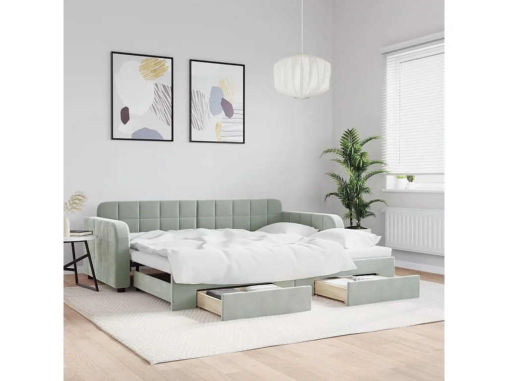 Lit de jour avec gigogne et tiroirs sans matelas 90x200 cm