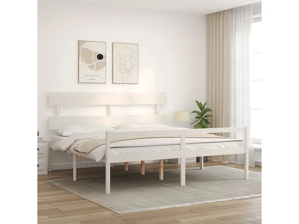 Cama personas mayores cabecero madera maciza blanco 200x200 cm