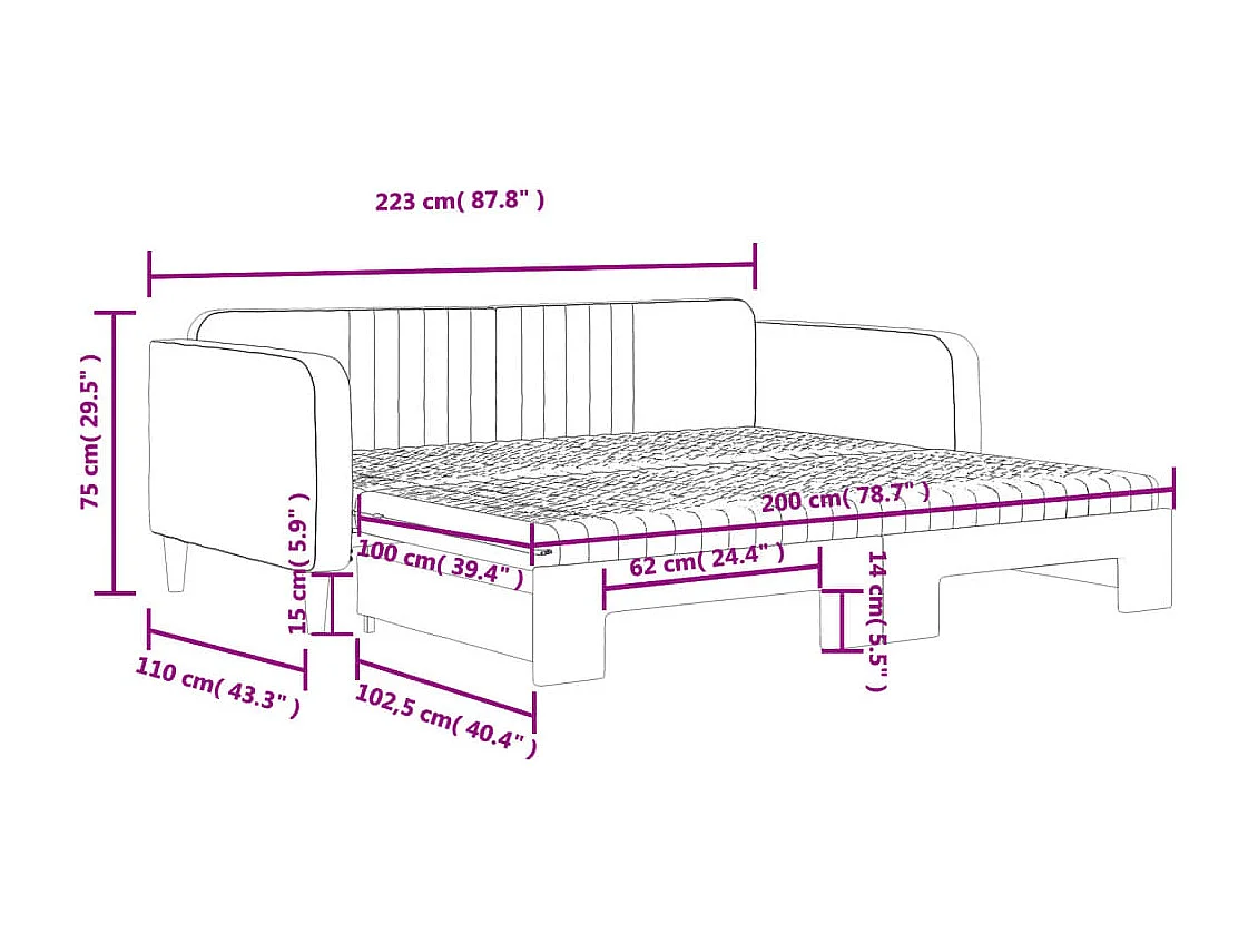 Lit de jour et gigogne et matelas vert foncé 100x200 cm velours