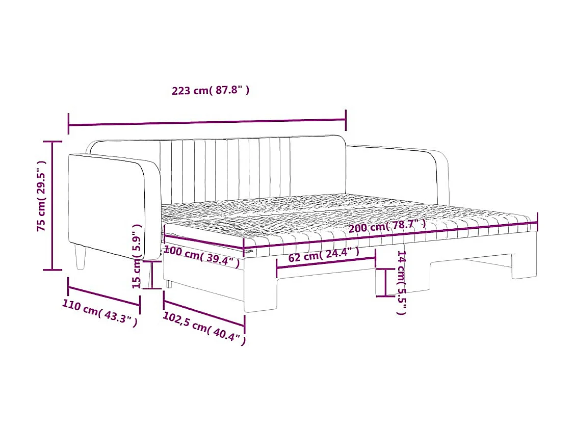 Tagesbett Ausziehbar mit Matratzen Dunkelgrün 100x200 cm Samt