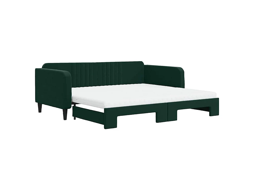 Tagesbett Ausziehbar mit Matratzen Dunkelgrün 100x200 cm Samt