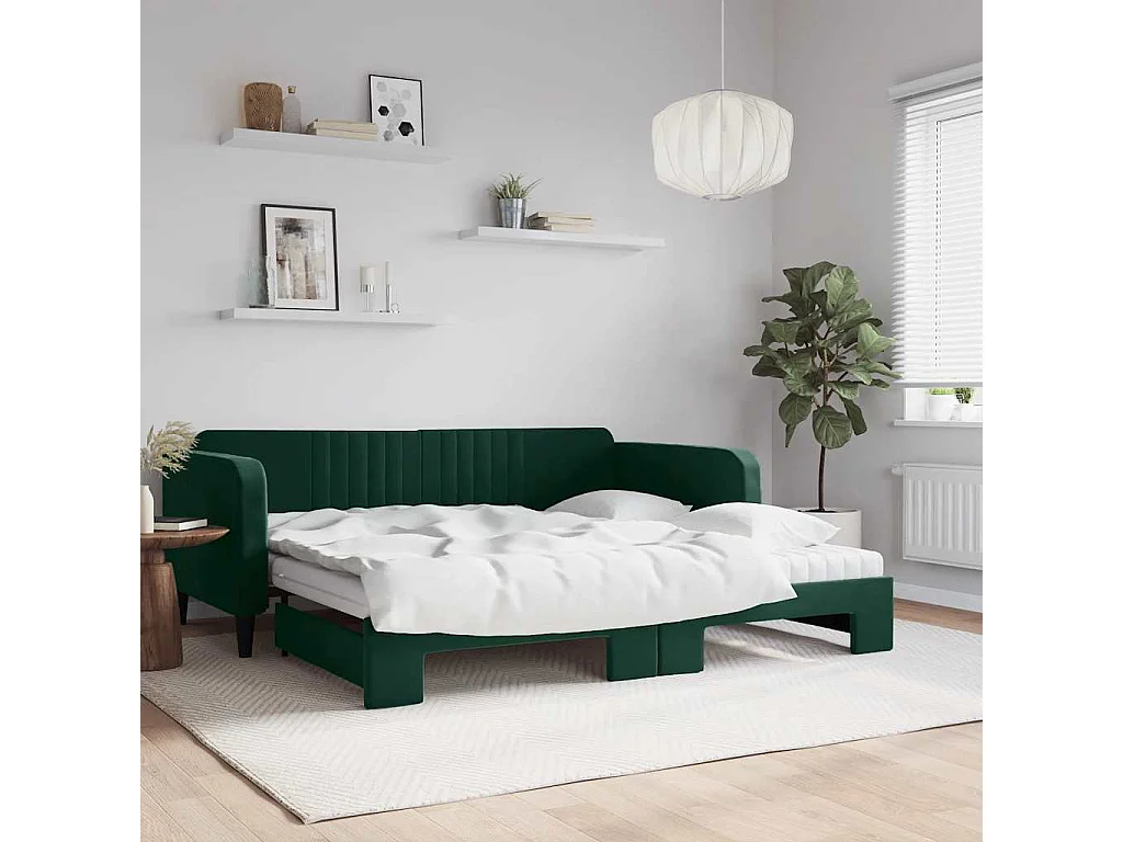Tagesbett Ausziehbar mit Matratzen Dunkelgrün 100x200 cm Samt