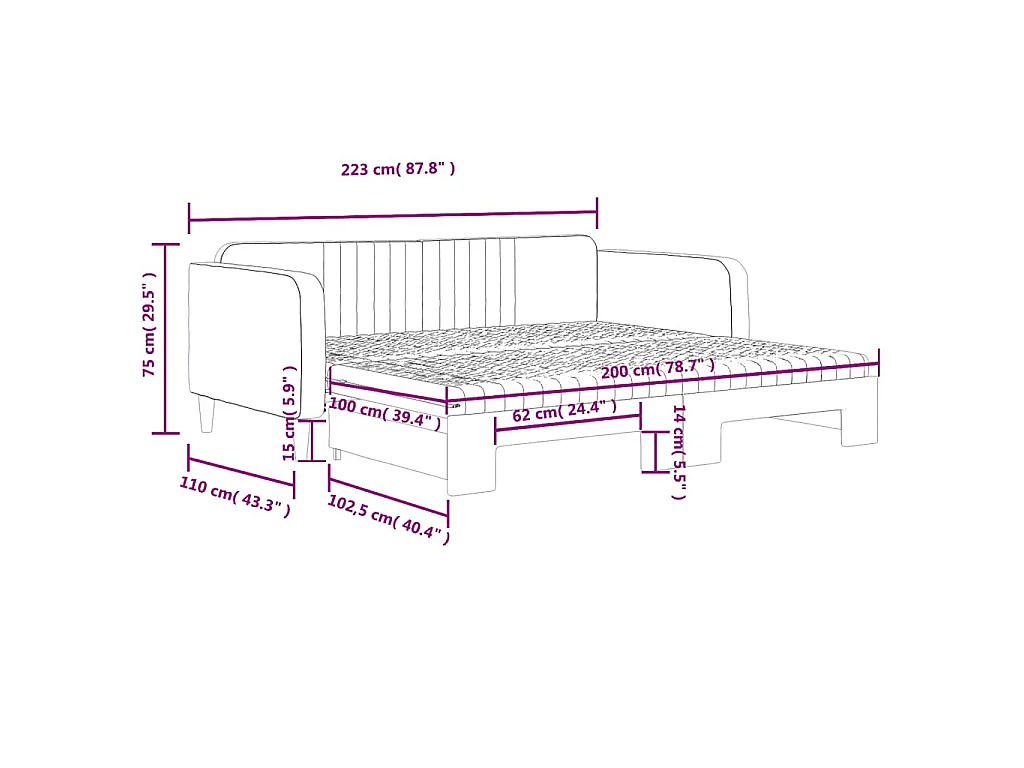 Tagesbett Ausziehbar mit Matratzen Dunkelgrün 100x200 cm Samt