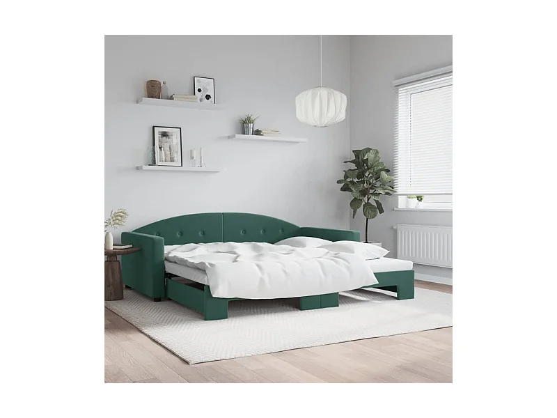 Divano Letto con Letto Estraibile Verde Scuro 100x200cm Velluto