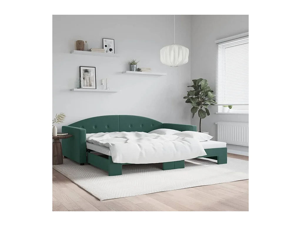 Lit de jour avec gigogne sans matelas vert foncé 100x200 cm