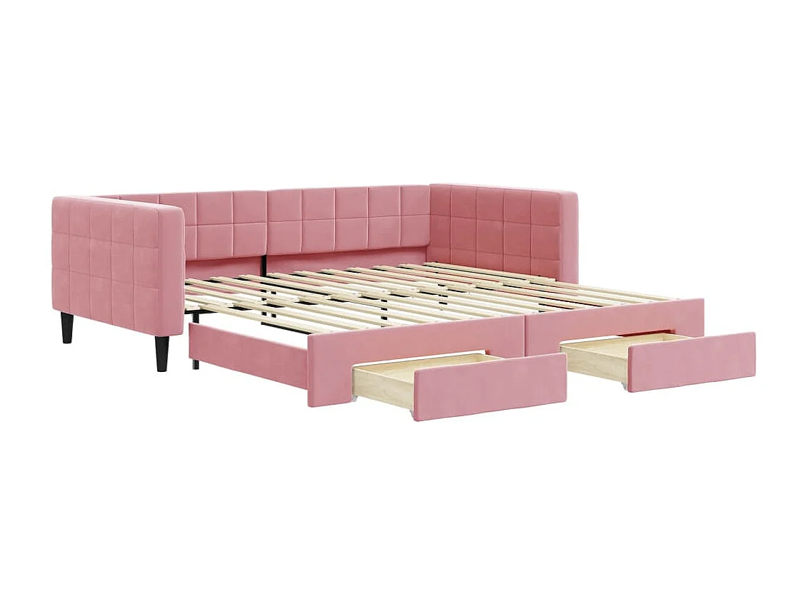 Tagesbett Ausziehbar mit Schubladen Rosa 100x200 cm Samt