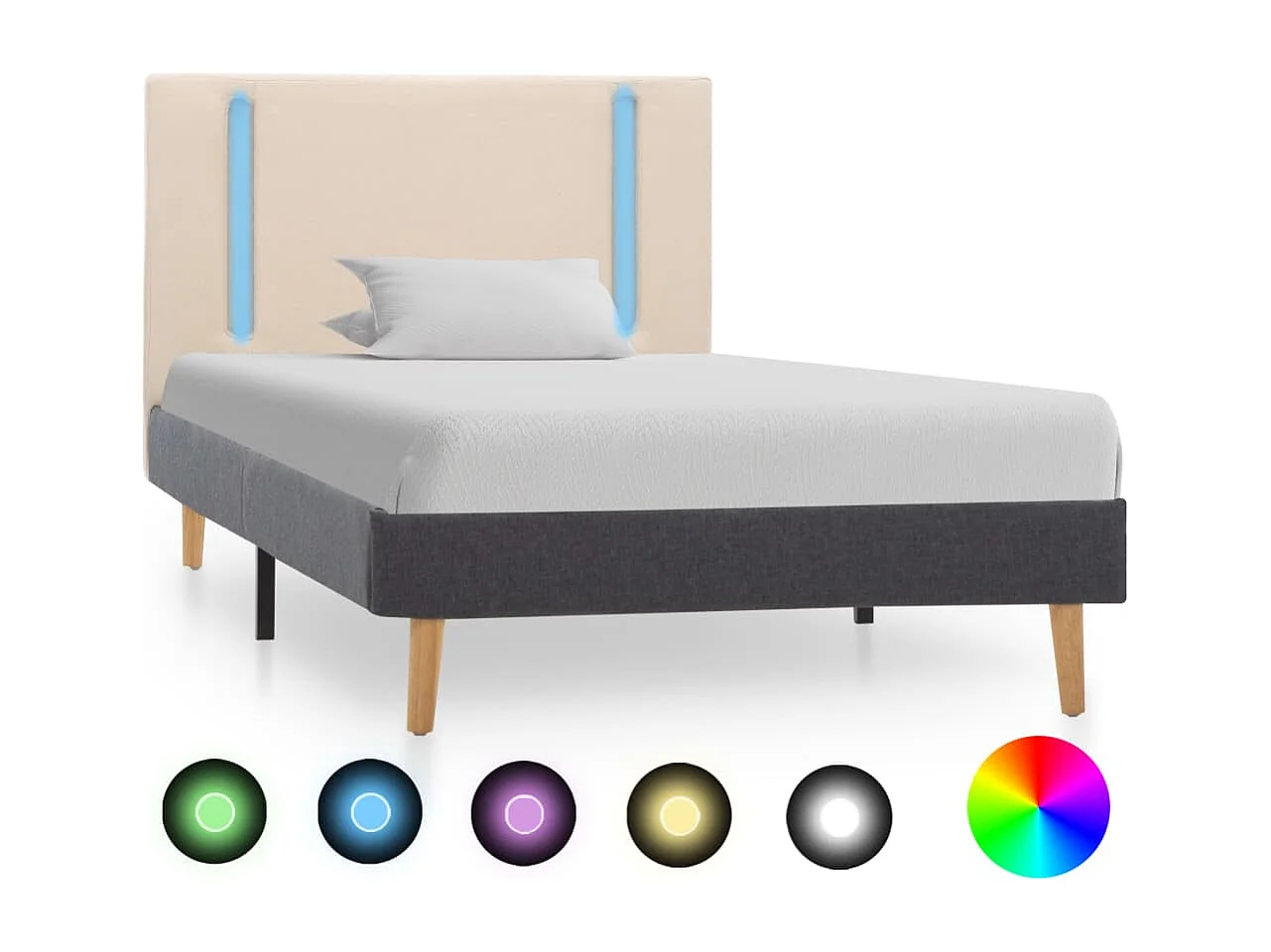 Bettgestell mit LED Cremeweiß und Dunkelgrau Stoff 100 x 200 cm