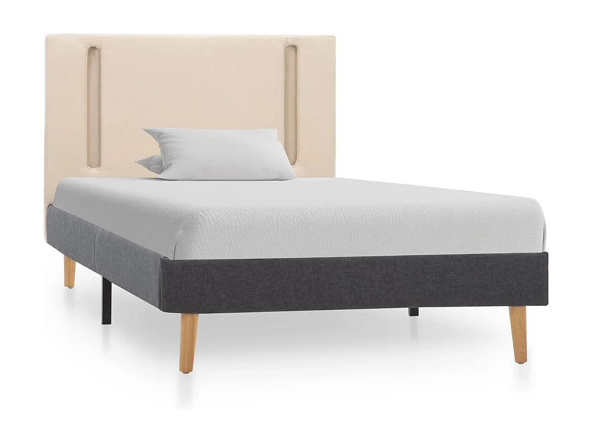 Bettgestell mit LED Cremeweiß und Dunkelgrau Stoff 100 x 200 cm