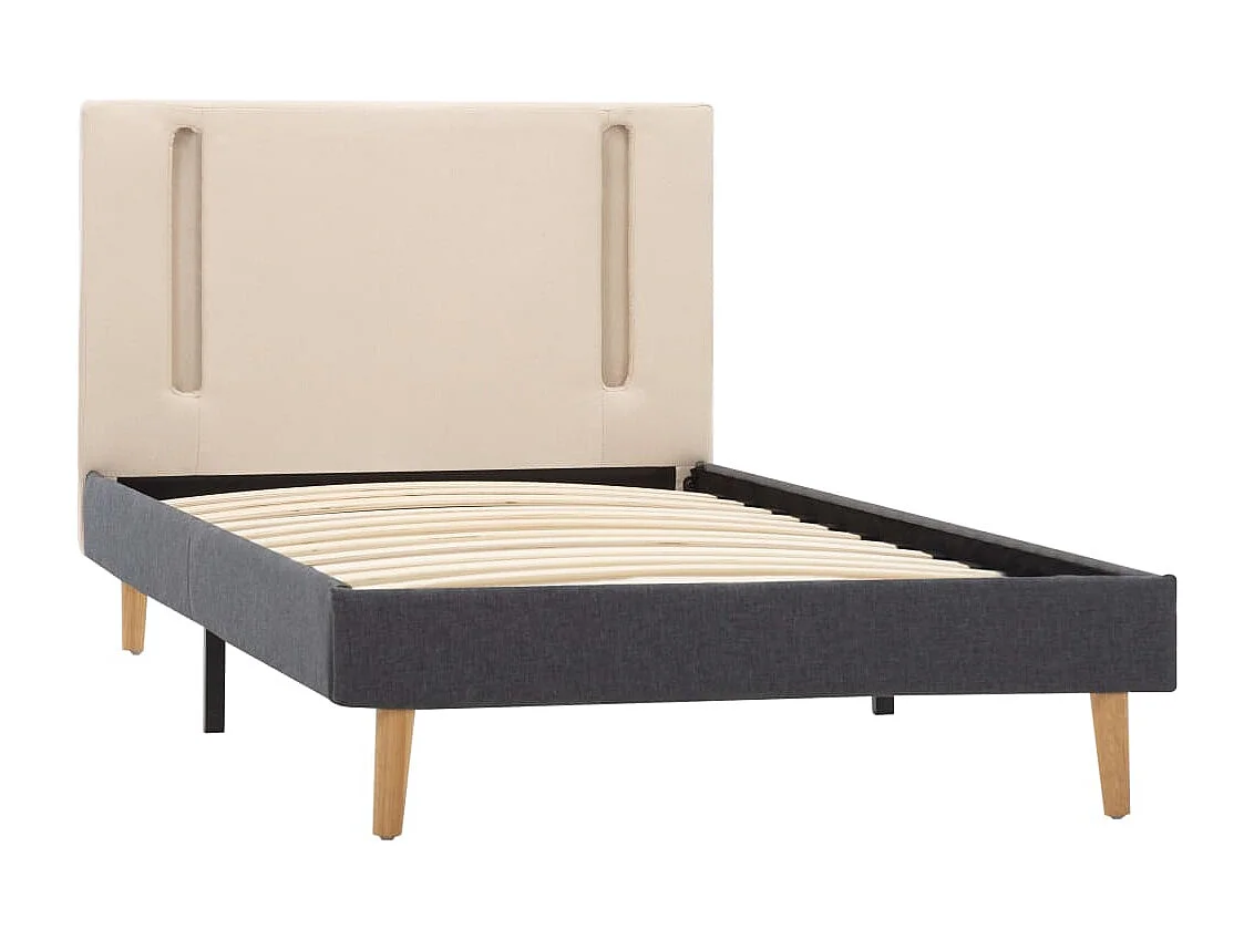 Bettgestell mit LED Cremeweiß und Dunkelgrau Stoff 100 x 200 cm