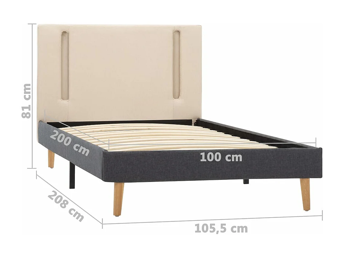 Bettgestell mit LED Cremeweiß und Dunkelgrau Stoff 100 x 200 cm