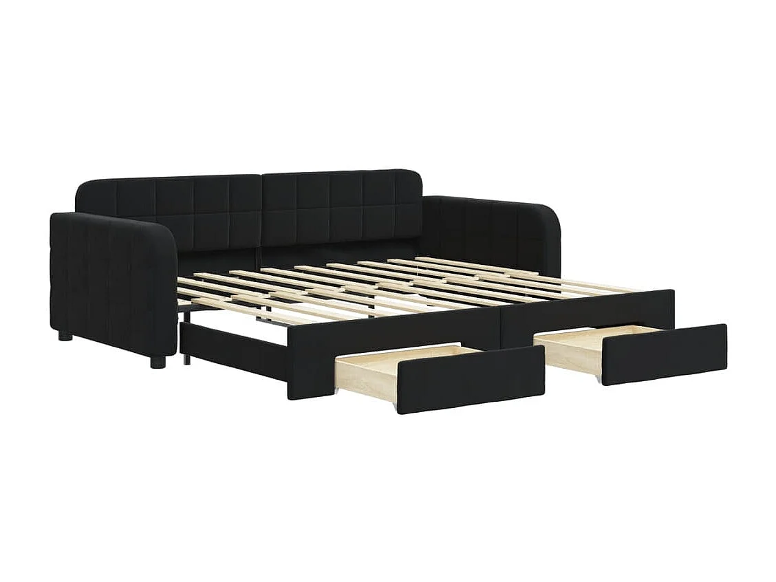 Divano Letto Estraibile con Cassetti Nero 90x190 cm in Velluto