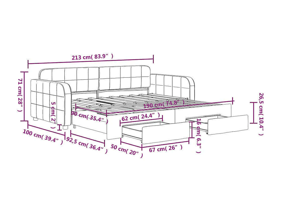 Divano Letto Estraibile con Cassetti Nero 90x190 cm in Velluto