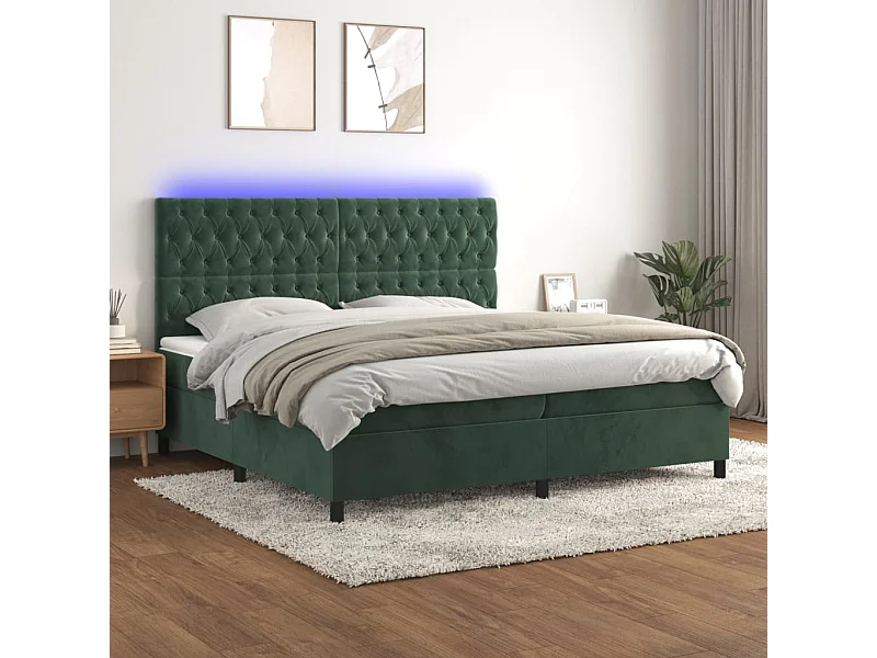 Boxspring met matras en LED fluweel donkergroen 200x200 cm