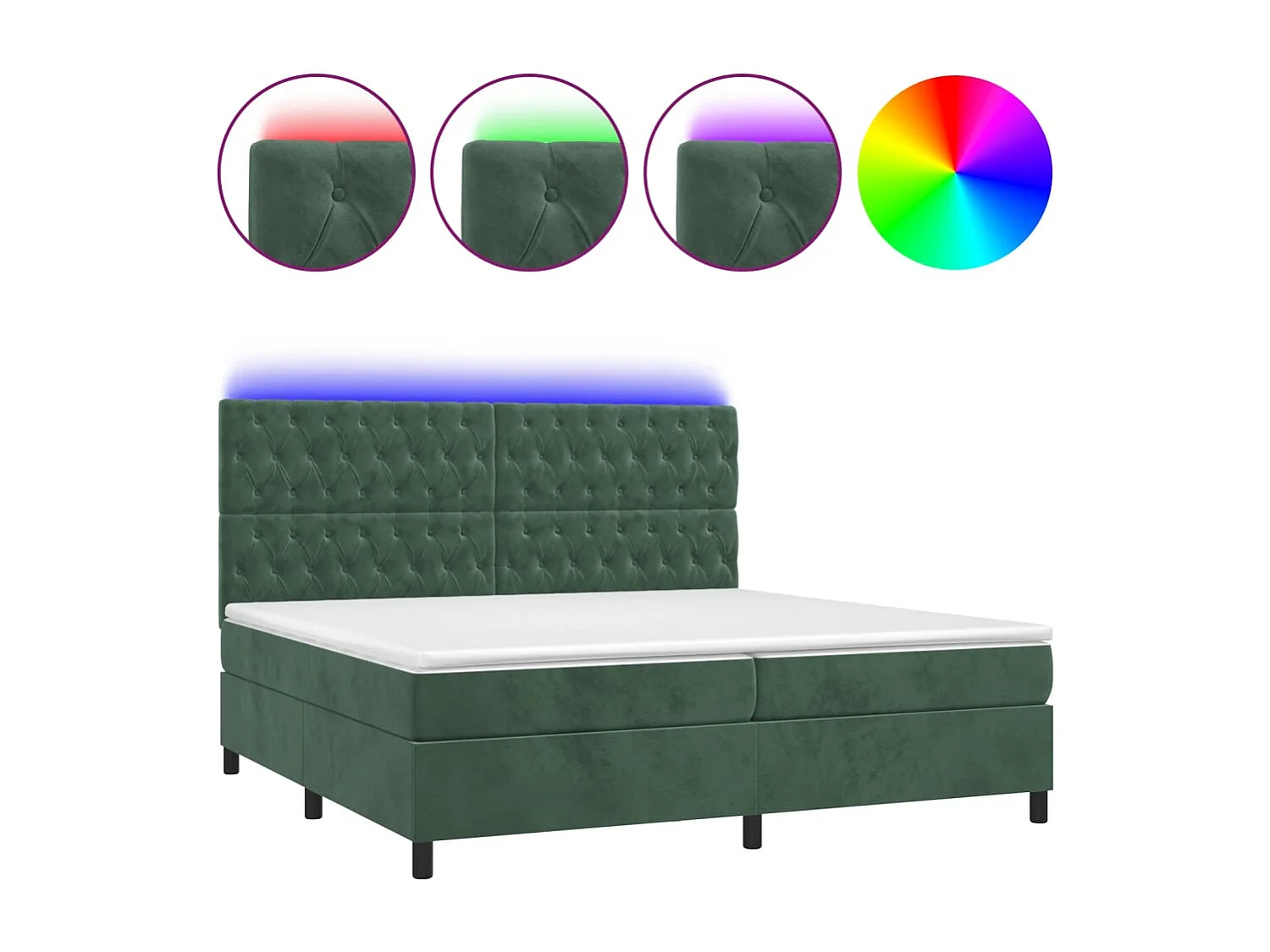 Sommier à lattes de lit matelas et LED Vert foncé 200x200 cm