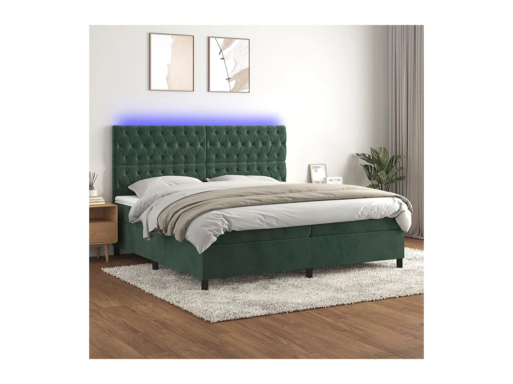 Sommier à lattes de lit matelas et LED Vert foncé 200x200 cm