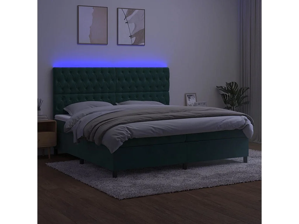 Sommier à lattes de lit matelas et LED Vert foncé 200x200 cm