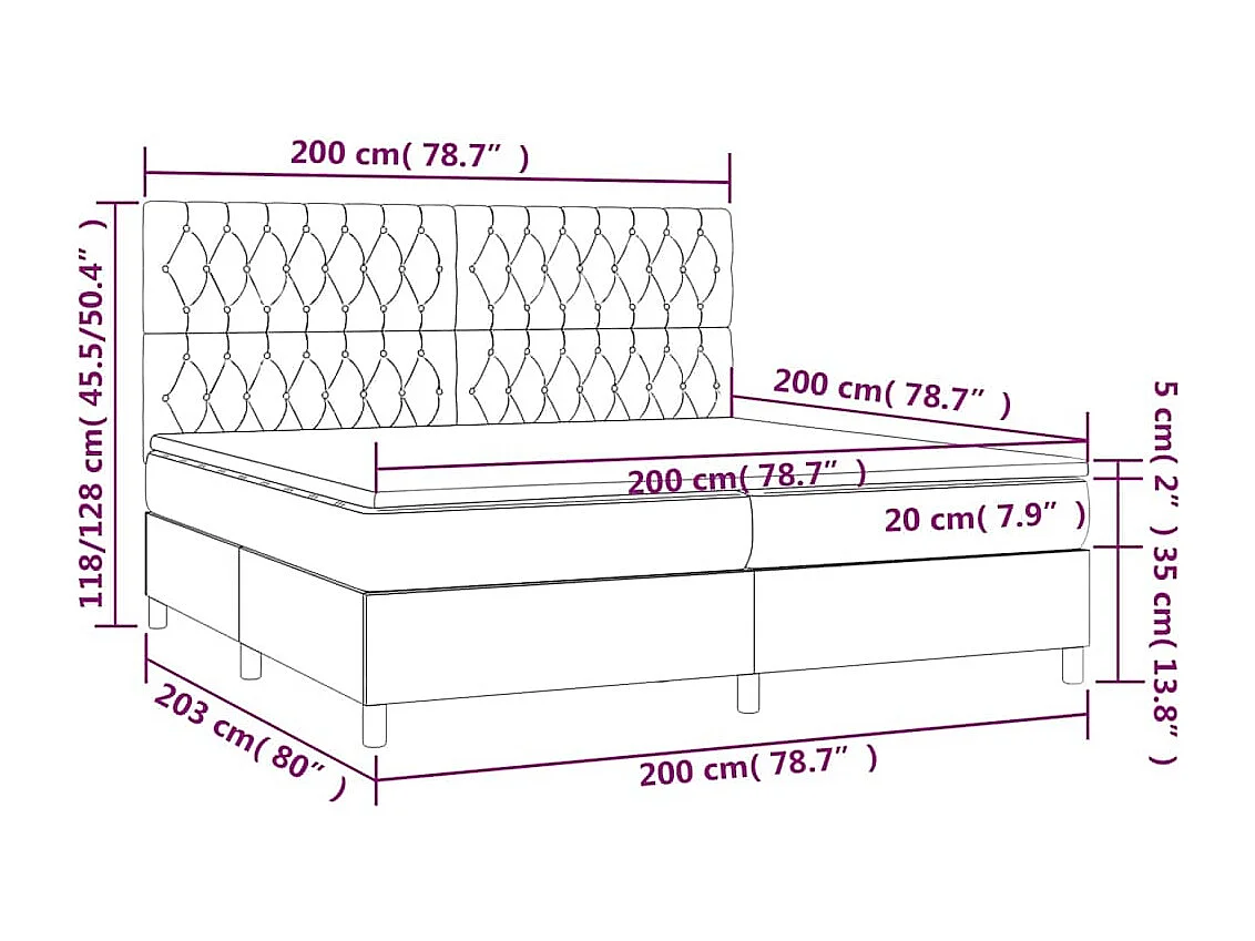 Sommier à lattes de lit matelas et LED Vert foncé 200x200 cm