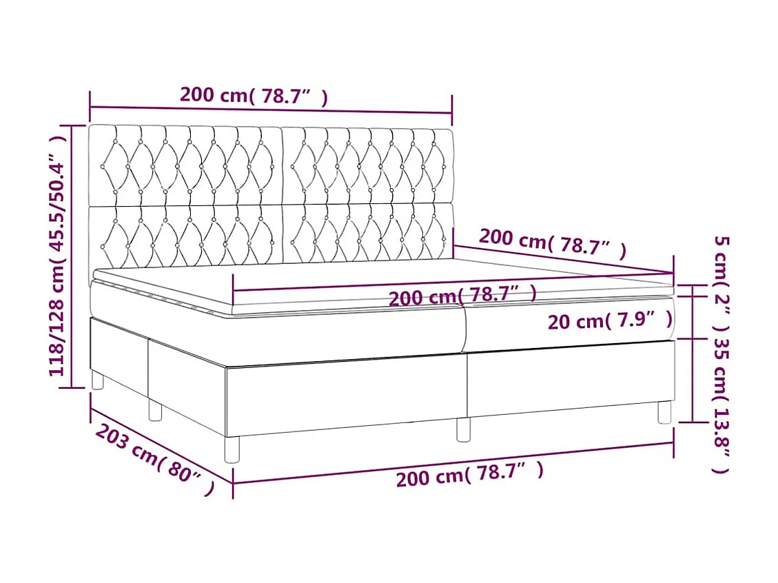Sommier à lattes de lit matelas et LED Vert foncé 200x200 cm