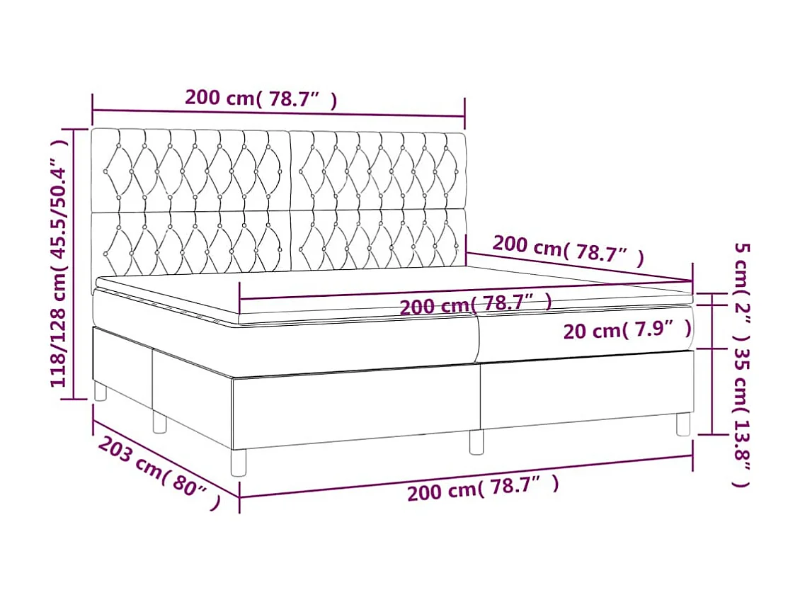 Sommier à lattes de lit matelas et LED Vert foncé 200x200 cm