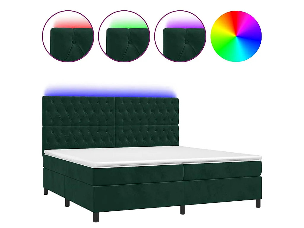 Sommier à lattes de lit matelas et LED Vert foncé 200x200 cm
