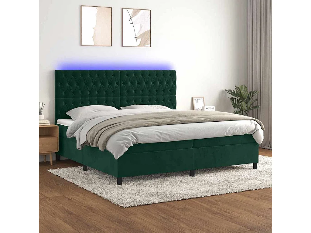 Sommier à lattes de lit matelas et LED Vert foncé 200x200 cm