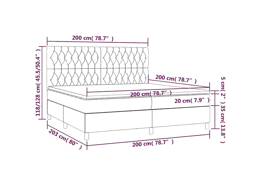 Sommier à lattes de lit matelas et LED Vert foncé 200x200 cm