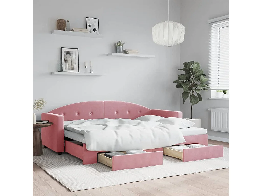 Tagesbett Ausziehbar mit Schubladen Rosa 80x200 cm Samt