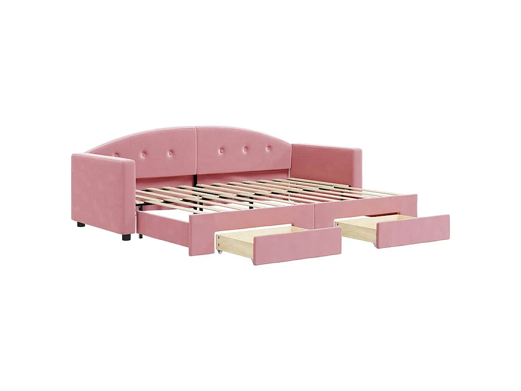 Sofá-cama com gavetão e gavetas 80x200 cm veludo rosa