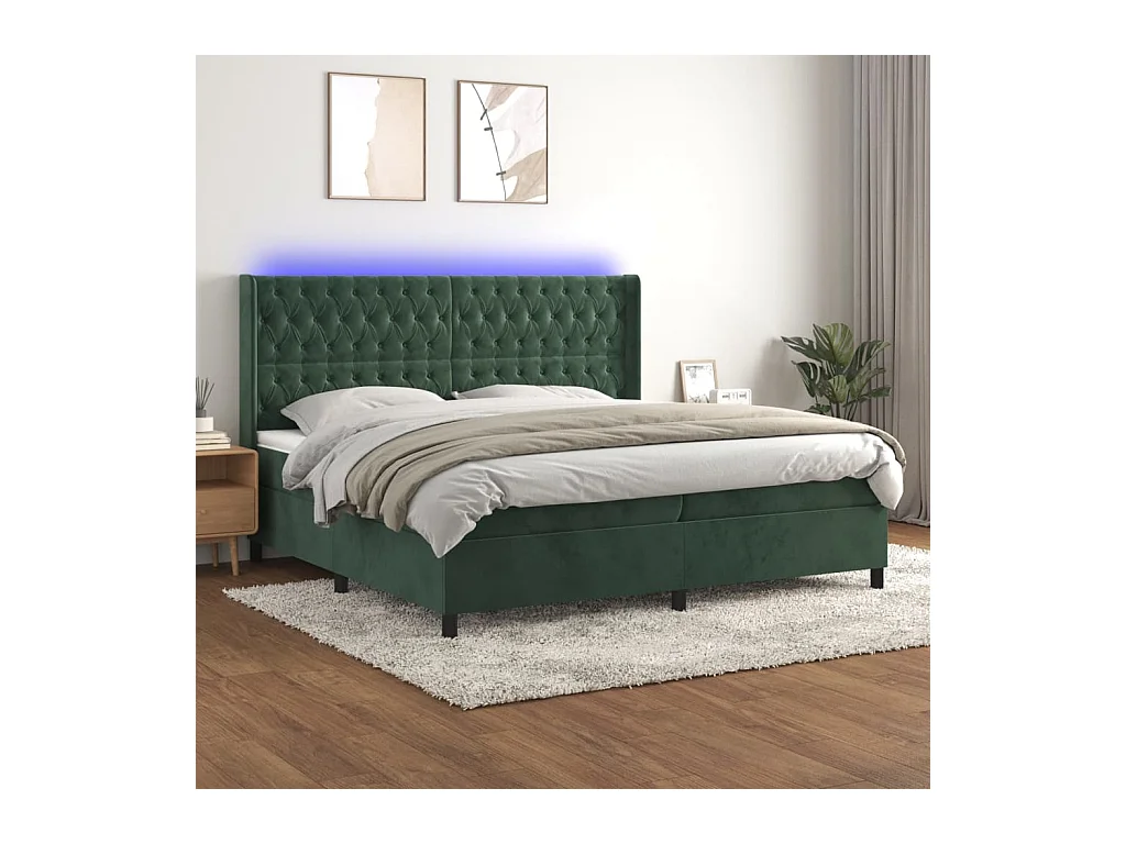 Sommier à lattes de lit matelas et LED Vert foncé 200x200 cm