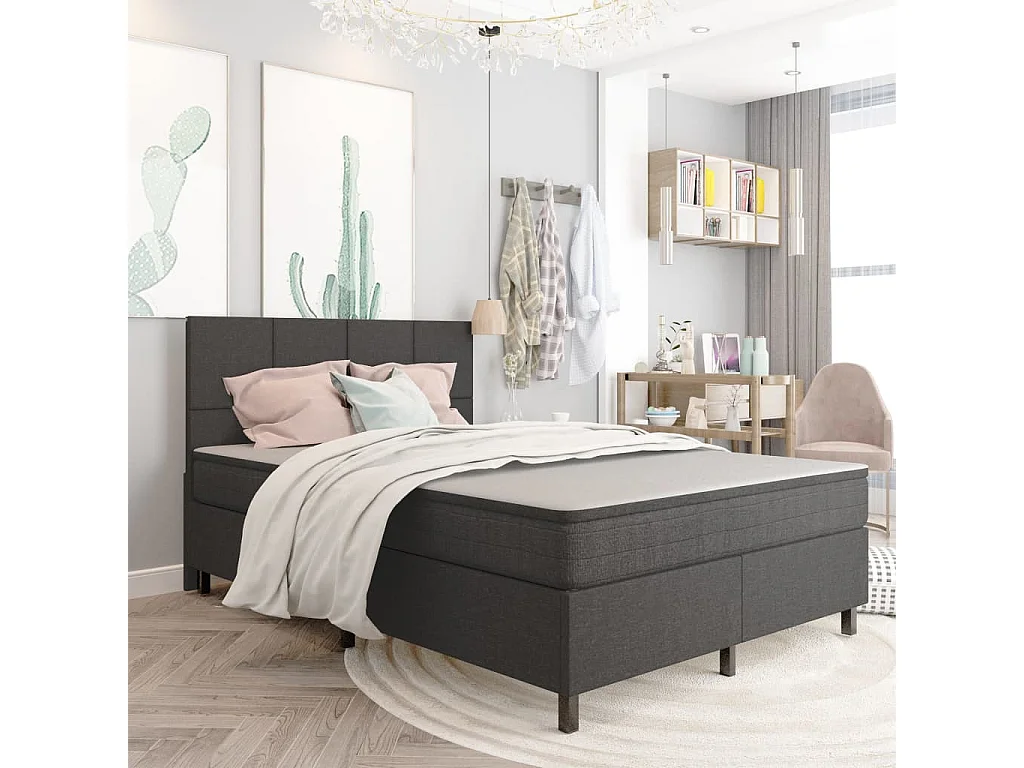 Cama boxspring 160x200 cm tecido cinzento-escuro