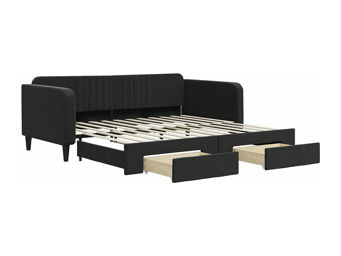 Tagesbett Ausziehbar mit Schubladen Schwarz 100x200 cm Samt