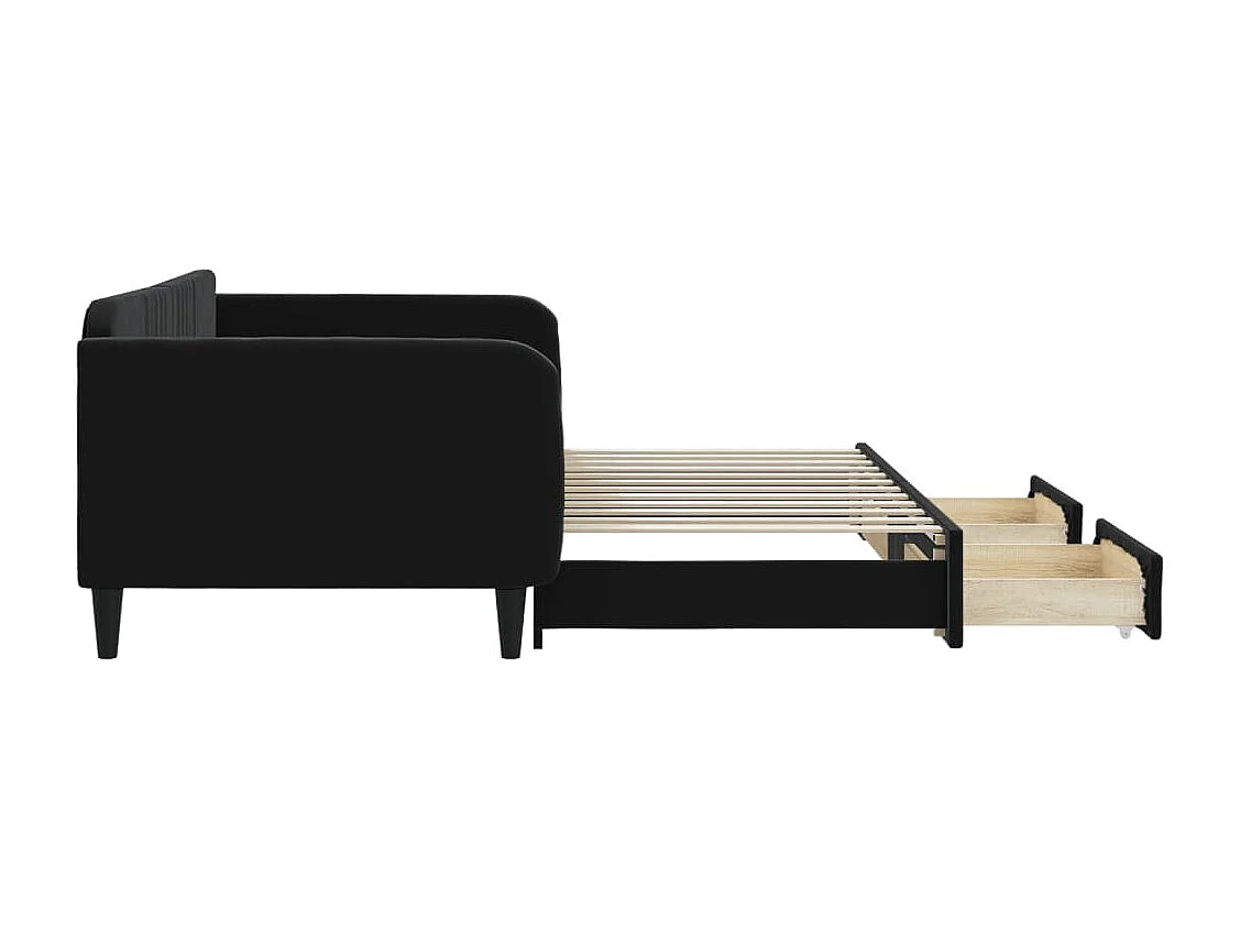 Tagesbett Ausziehbar mit Schubladen Schwarz 100x200 cm Samt