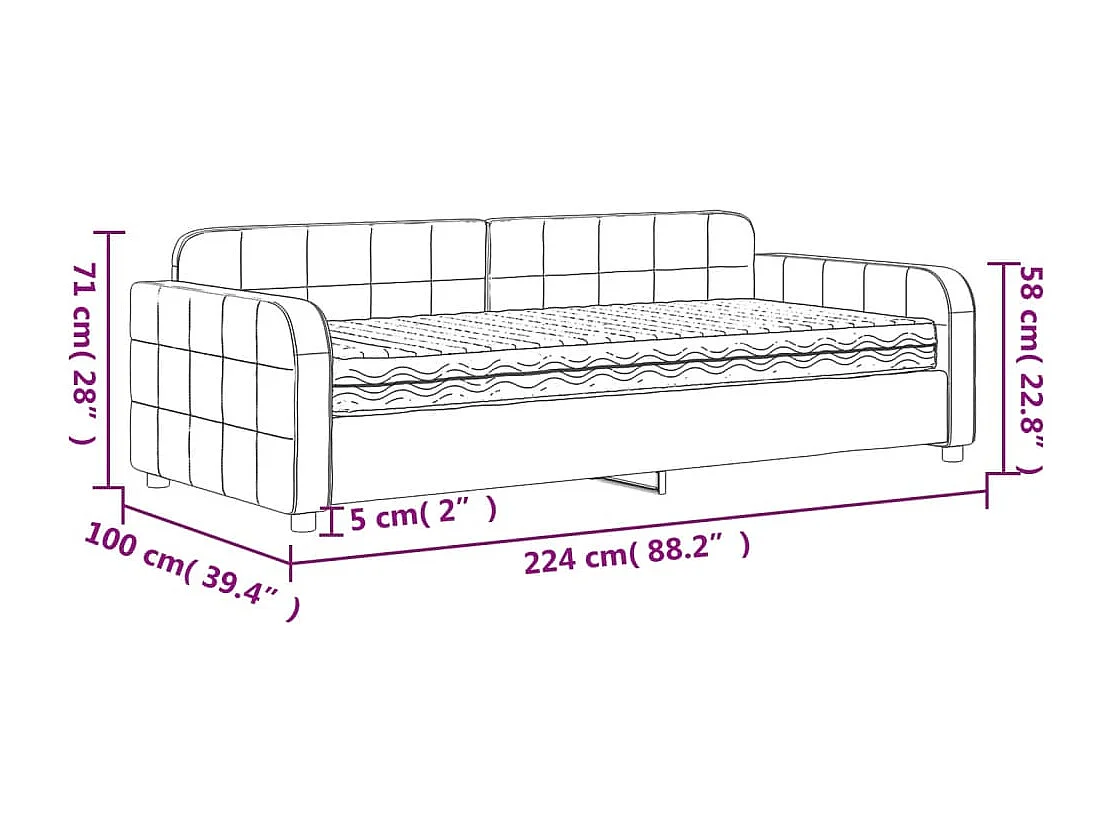 Lit de jour avec matelas gris clair 90x200 cm velours