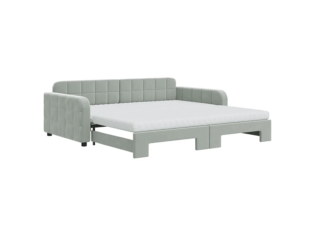 Lit de jour et gigogne et matelas gris clair 100x200 cm velours