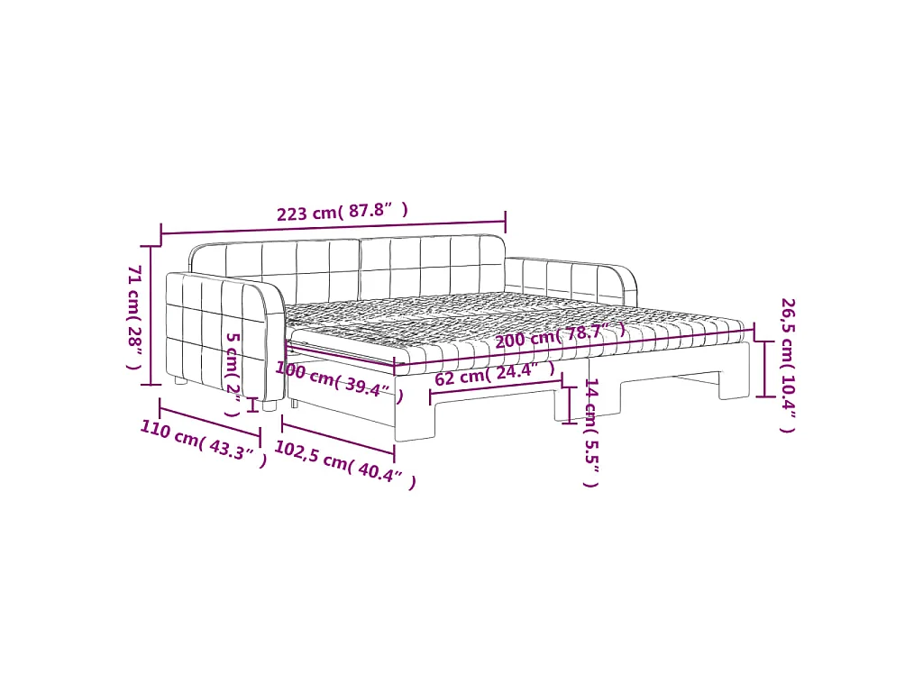 Lit de jour et gigogne et matelas gris clair 100x200 cm velours