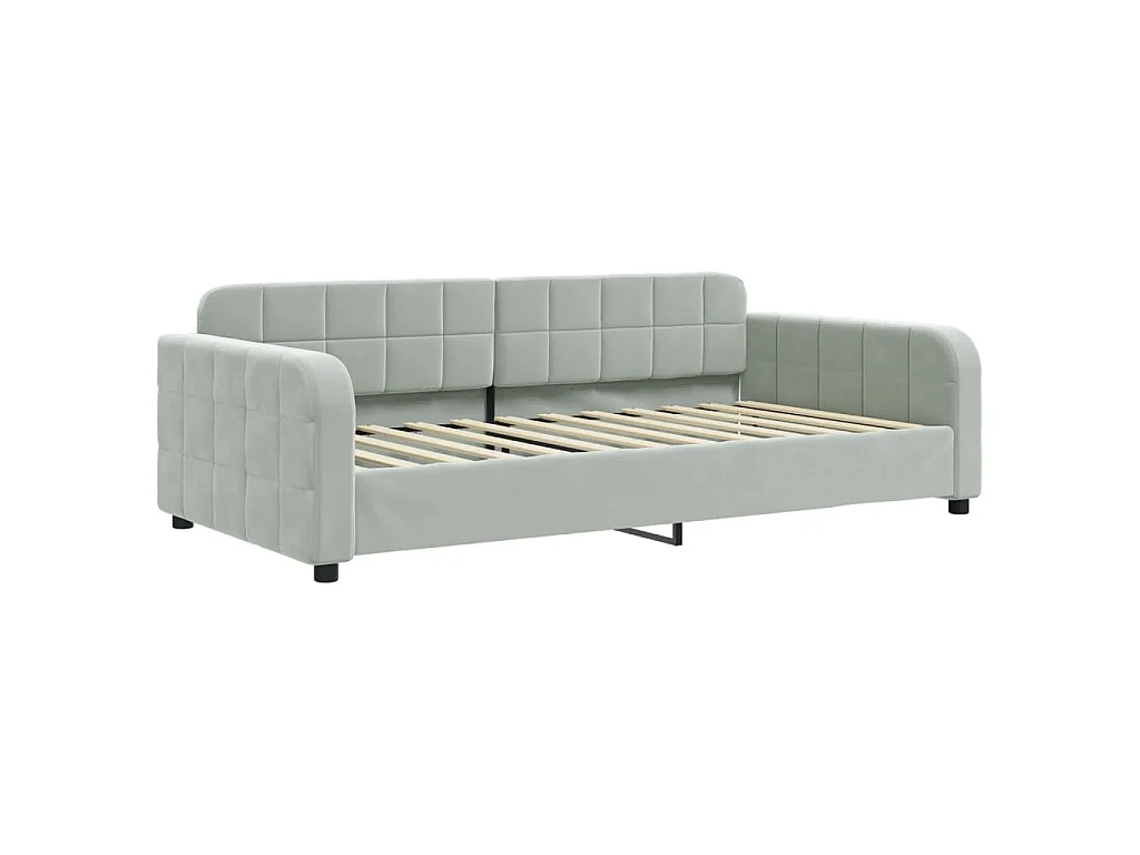 Slaapbank onderschuifbed matrassen 100x200cm fluweel lichtgrijs