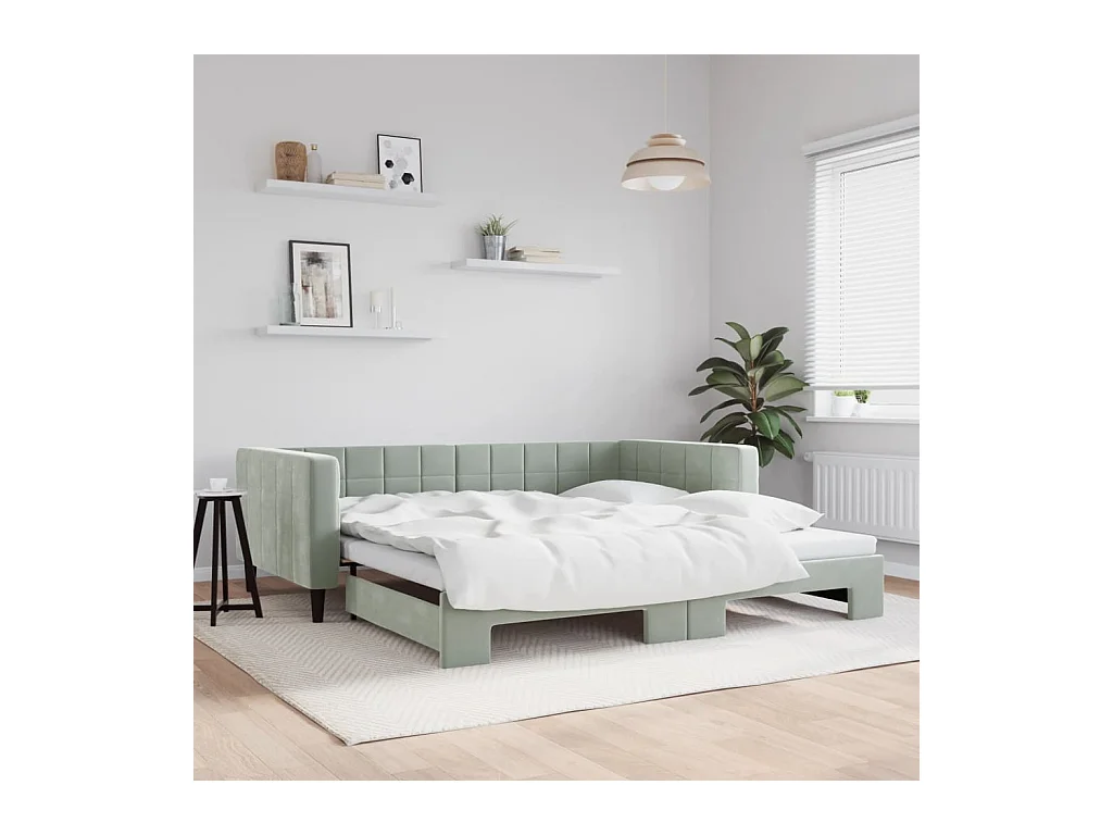 Lit de jour avec gigogne sans matelas gris clair 100x200 cm