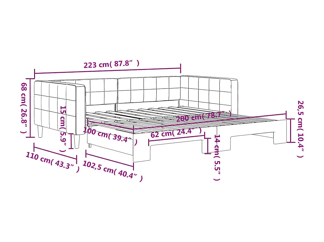 Tagesbett Ausziehbar Hellgrau 100x200 cm Samt
