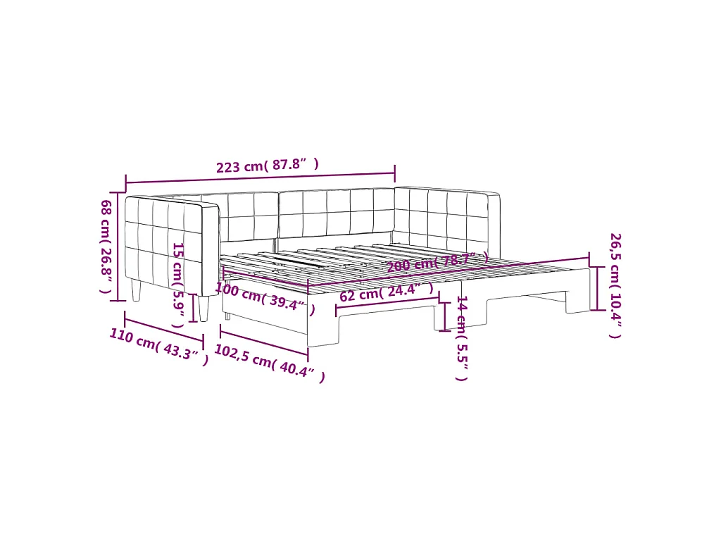 Tagesbett Ausziehbar Hellgrau 100x200 cm Samt