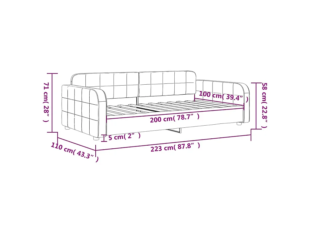 Lit de repos sans matelas noir 100x200 cm velours