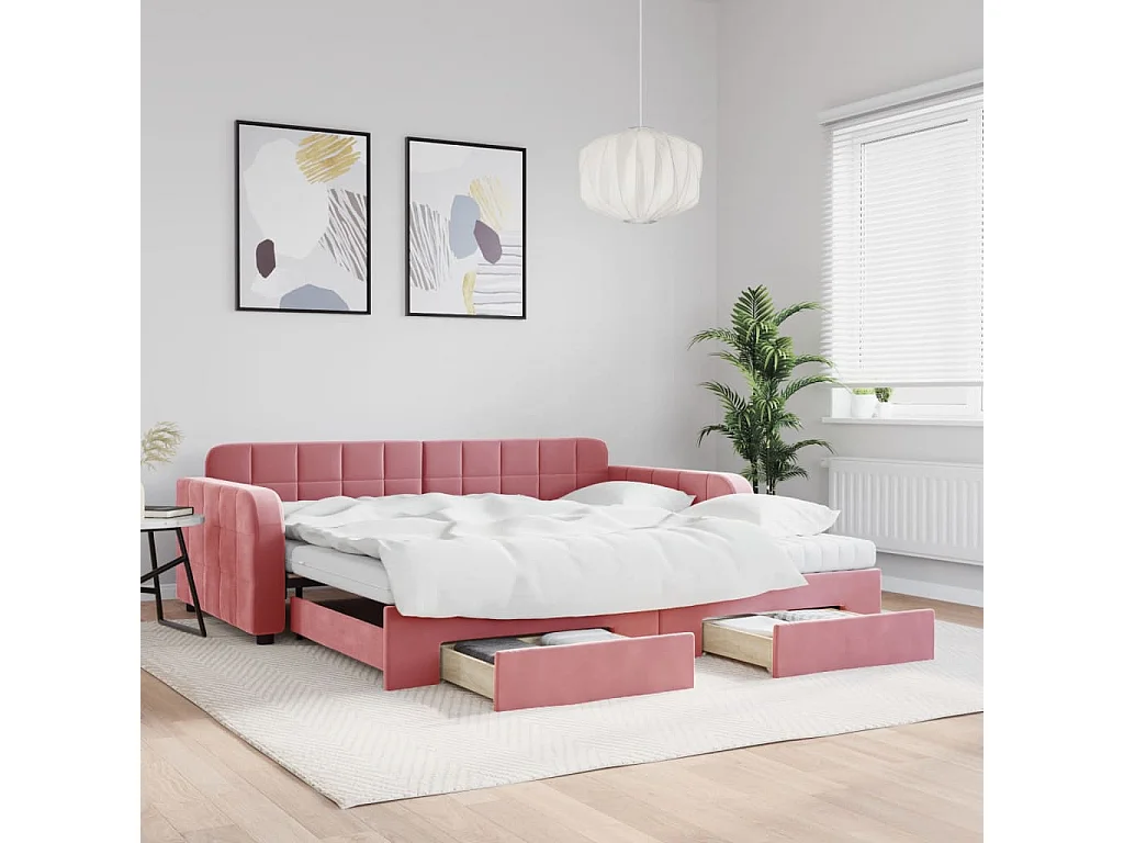Tagesbett Ausziehbar mit Schubladen Rosa 100x200 cm Samt