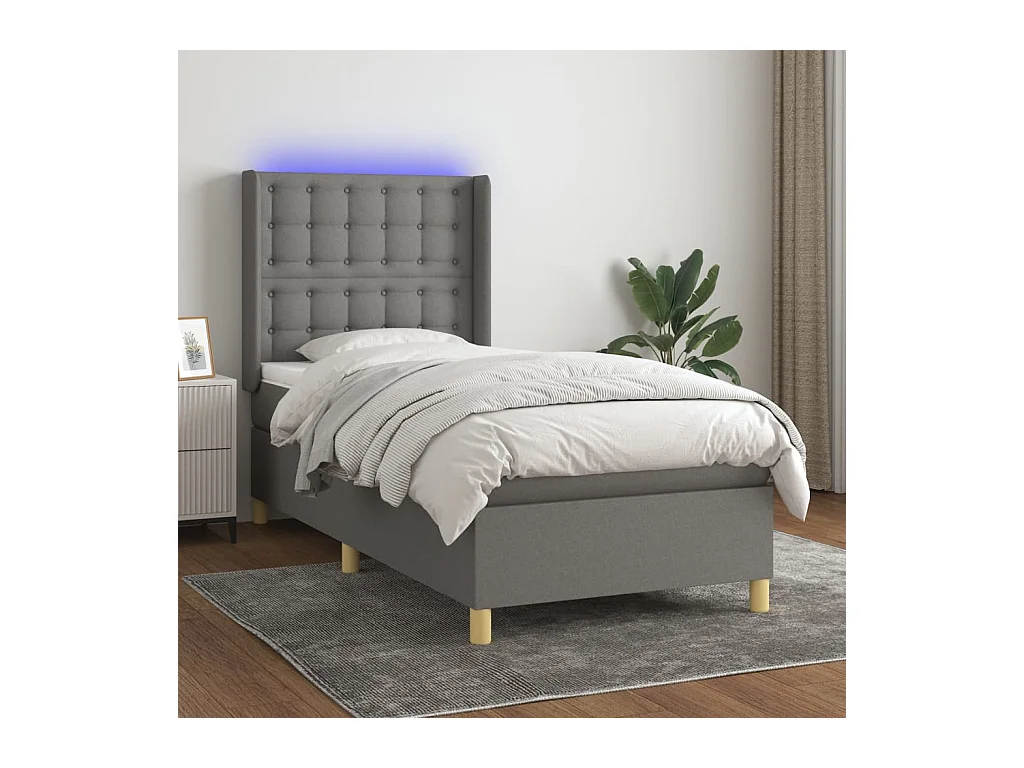 Sommier à lattes de lit matelas LED Gris foncé 90x190cm Tissu