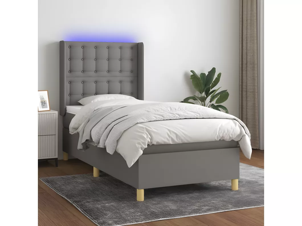 Kauf Unique Boxspringbett mit Matratze & LED Dunkelgrau 90x190 cm Stoff