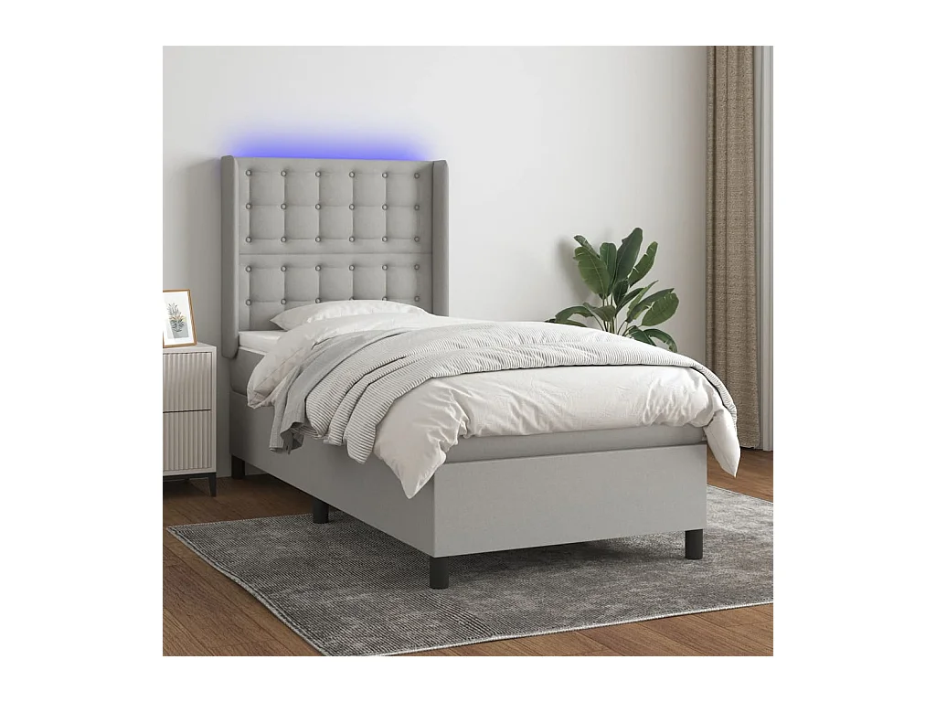 Sommier à lattes de lit matelas LED Gris clair 90x200cm Tissu