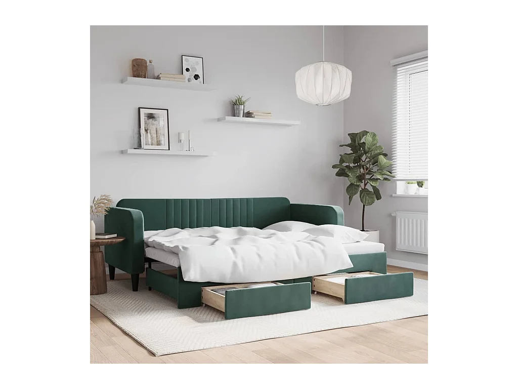Divano Letto Estraibile Cassetti Verde Scuro 80x200cm Velluto