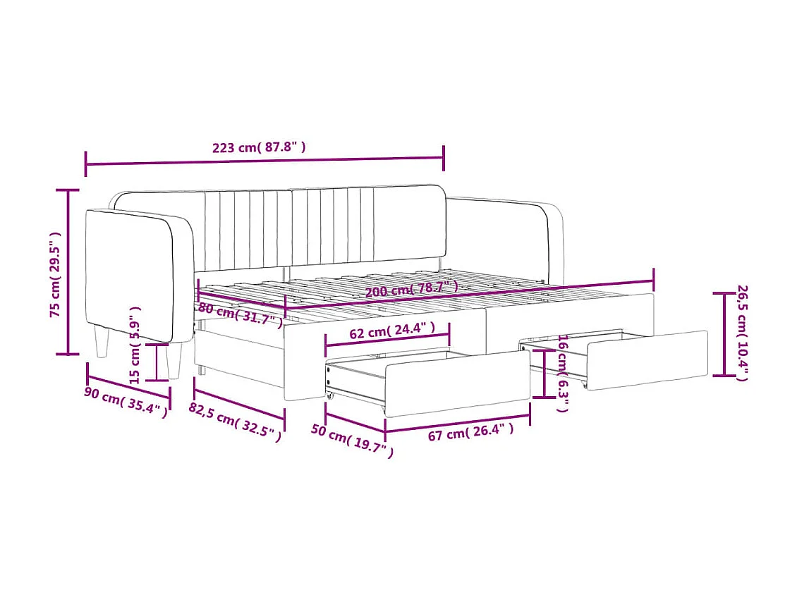 Tagesbett Ausziehbar mit Schubladen Dunkelgrün 80x200 cm Samt
