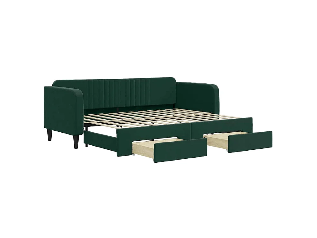 Divano Letto Estraibile Cassetti Verde Scuro 80x200cm Velluto
