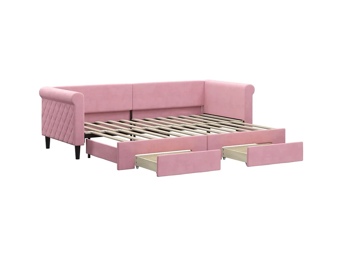Lit de jour avec gigogne et tiroirs sans matelas rose 80x200 cm
